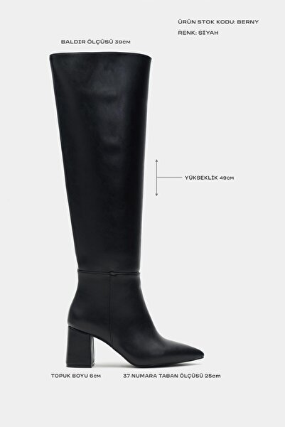 NİŞANTAŞI SHOES Berny Siyah Mat Sivri Burun Kadın Topuklu Çizme