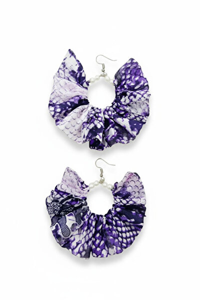 maia Women's Silver Color Hoop Dangle Earrings – Purple Leopard Pattern Fabri...