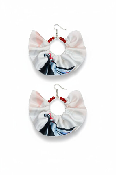 maia Women's Silver Color Hoop Dangle Earrings – Leopard Pattern Fabric Pearl...