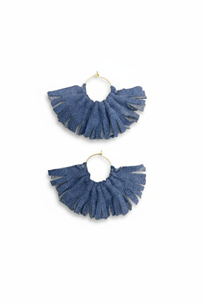 maia Women's Gold Color Hoop Dangle Earrings - Denim Fabric Ripped Design