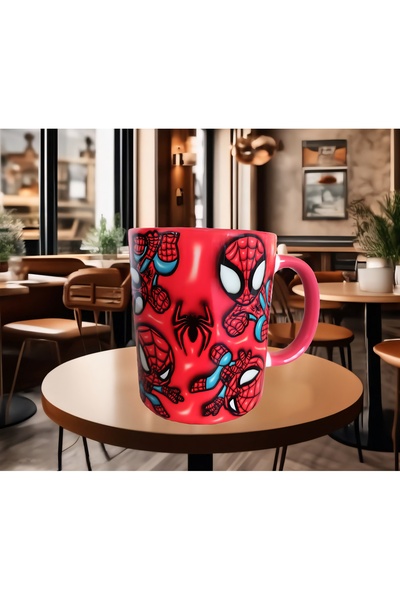 Mugs and love Örümcek Adam Tasarım Büyük Boy Porselen Kupa