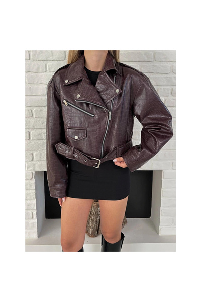 Mokşa Δερμάτινο μπουφάν με εμφάνιση μπορντό κροκόδειλο & δερμάτινο μπουφάν κροκόδειλου