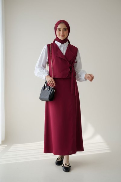 ENDAMIM Linen Vest Skirt Suit
