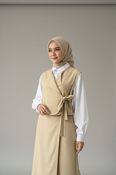 ENDAMIM Linen Vest Skirt Suit
