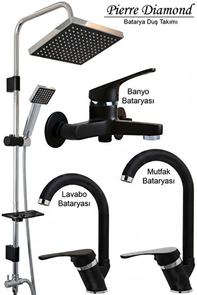 tesitay Siyah Mutfak Lavabo Banyo Bataryası ve Robot Duş Takımı Ekonomik ve L...