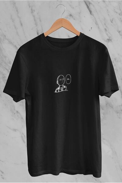 SUNFREE Anime Saitama One Punch Man Ok Štampano Oversize kroj Unisex crna T-s...