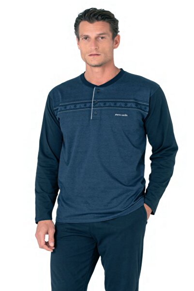 Pierre Cardin 6109 طقم بيجامة رجالي بأكمام طويلة وياقة بأزرار