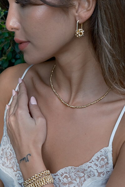 GİS JEWELRY Gold Taşlı Top Dorika Küpe