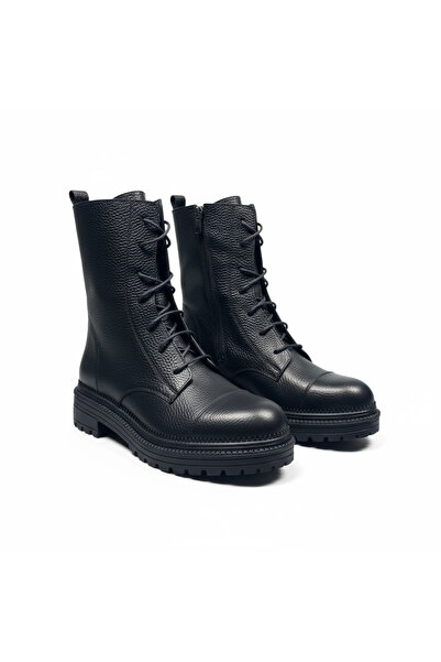 NOVEZA 35-43 Numara Kadın Bağcıklı Yandan Fermuarlı Günlük Postal Bot Laguna Siyah