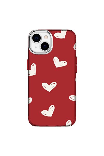 Turkuaz IPHONE 13 ÖZEL KALP BASKILI LÜKS SİLİKON KILIF