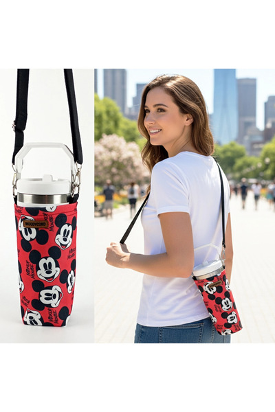 woodycord Geantă de transport pentru sticle de apă de 1 litru cu model Mickey Mouse