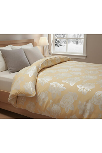 Boema Home Deco Winter duvet with goose down and feather, 180 x 200 cm, Yellow with silver roses