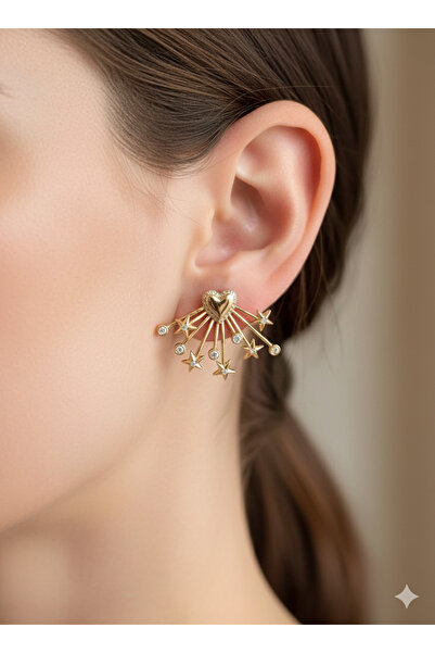 SU PERİSİ TAKI BİJUTERİ Vip Series Gold Shooting Star Detailed Earrings