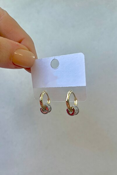 Bijou Luz Gold Gümüş Zirkon Taş Detaylı Halka Küpe