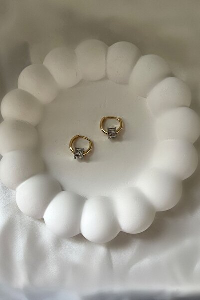 Bijou Luz Gold Gümüş Zirkon Taş Detaylı Halka Küpe