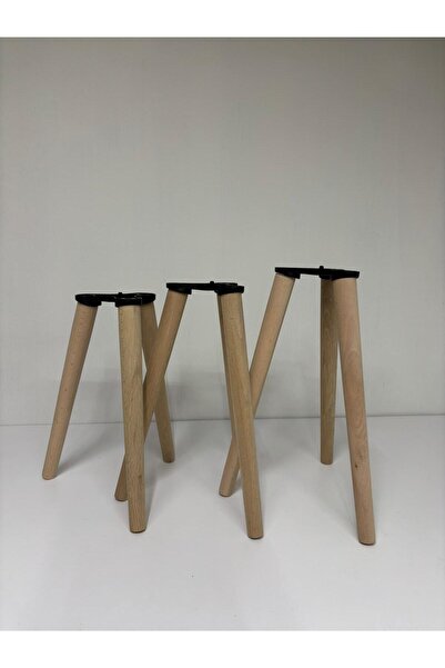 HAMADEX 41–44–47 cm HAM Ahşap 3’lü Set Sehpa Ayağı | 9 Adet + 3’lü Bağlantı A...