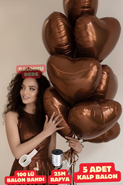 Baloncu Dede Karamel Kalpli Folyo Balon 5 Adet Helyum Uyumlu Balon Sevgili ve...