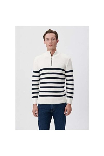 Mavi ÇİZGİLİ FERMUARLI KAZAK