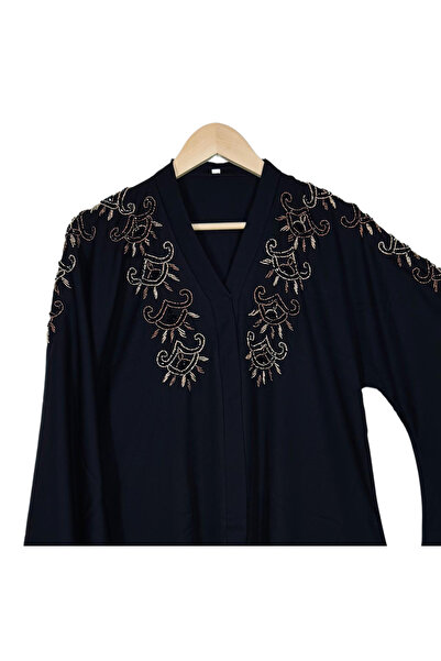 Generic Elegant Black Abaya with Embroidered Shoulder Design – Corean Nada Fabric – Sizes 54 to 60