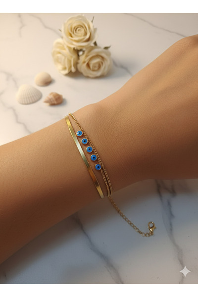 Xido Gold Color Evil Eye Protective Double Chain Steel Bracelet, Gift for Lov...