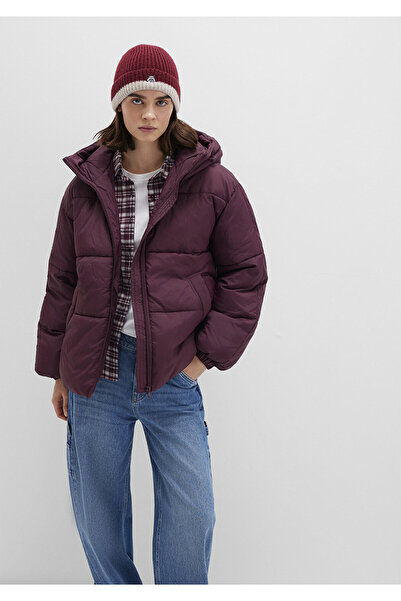 Mavi Kapüşonlu Bordo Şişme Mont 1110199-70434
