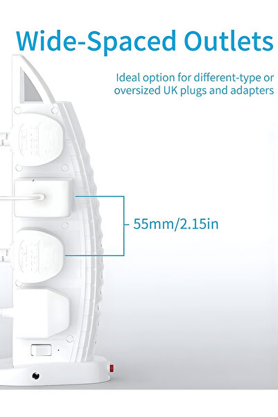 powermax 14-in-1 Power Tower - 8 AC Outlets & 6 USB Ports, 5M Cord, 3250W/13A, UK Plug