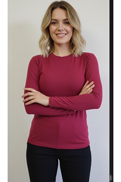 moda felinya Women's Burgundy Crew Neck Long Sleeve Bodysuit