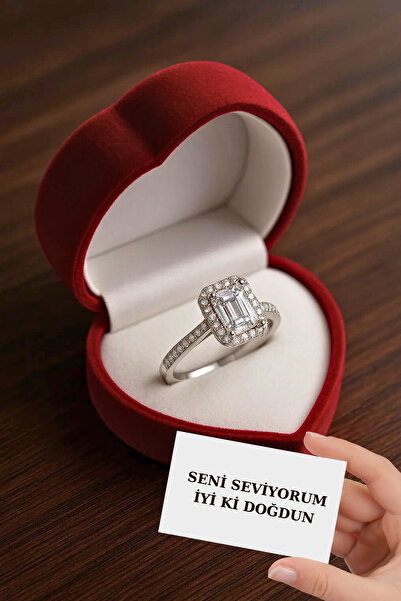 CARAT STONE Pırlanta Işıltılı Gerçek Gümüşten Kadın 1 Carat Baget Yüzük