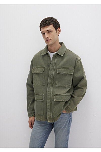 Mavi Cep Detaylı Haki Ceket Loose Fit / Bol Rahat Kesim 0110510-71581