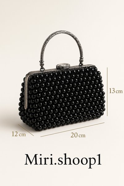 MİRİ SHOOP Handmade Beaded Elegant Women's Bag – Black & Chrome Detailed
