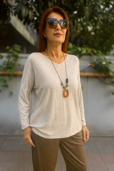 DenizEge Ангора м'яка кофта з коміром Екру