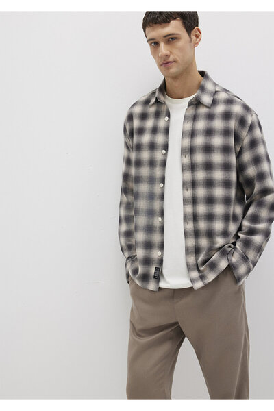Mavi Kareli Gri Gömlek Loose Fit / Bol Rahat Kesim 0211646-90858