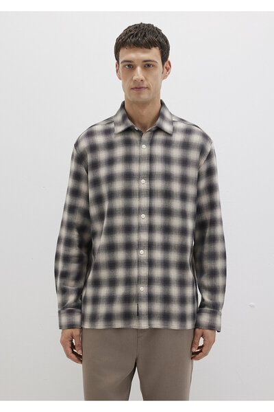 Mavi Kareli Gri Gömlek Loose Fit / Bol Rahat Kesim 0211646-90858