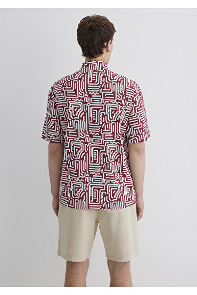 Mavi Baskılı Bordo Gömlek Loose Fit / Bol Rahat Kesim 0211536-89926