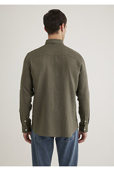 Mavi Haki Keten Gömlek Slim Fit / Dar Kesim 0211466-71546