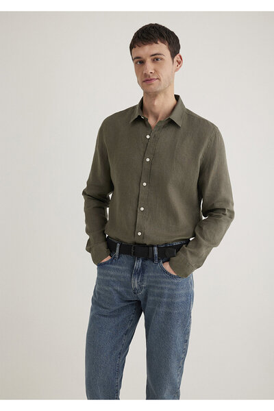 Mavi Haki Keten Gömlek Slim Fit / Dar Kesim 0211466-71546