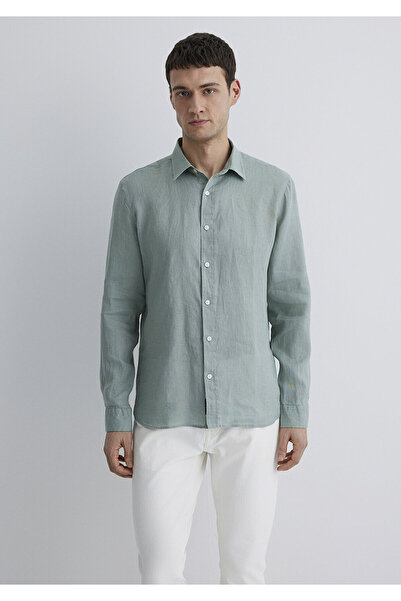 Mavi Yeşil Keten Gömlek Slim Fit / Dar Kesim 0211466-70113
