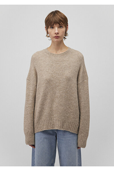 Mavi Alpaka Karışımlı Bisiklet Yaka Kahverengi Kazak Loose Fit / Bol Rahat Kesim 1710517-87896