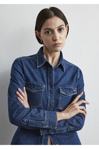 Mavi Levia Classic Denim Koyu Jean Gömlek Fitted / Vücuda Oturan Kesim 1210477-87814