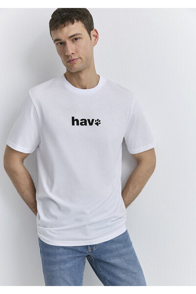 Mavi Hav Baskılı Beyaz Tişört Regular Fit / Normal Kesim 0612759-620