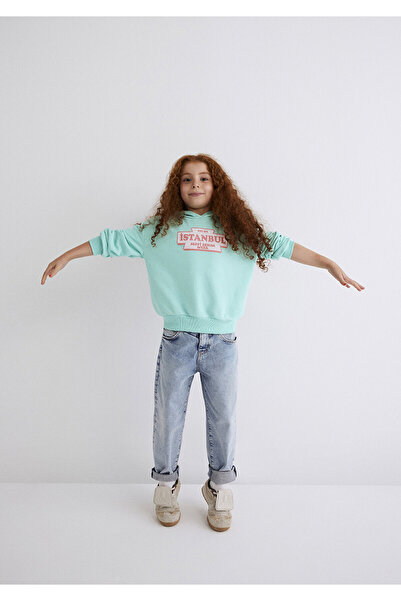 Mavi İstanbul Baskılı Kapüşonlu Yeşil Sweatshirt 7S10062-71676