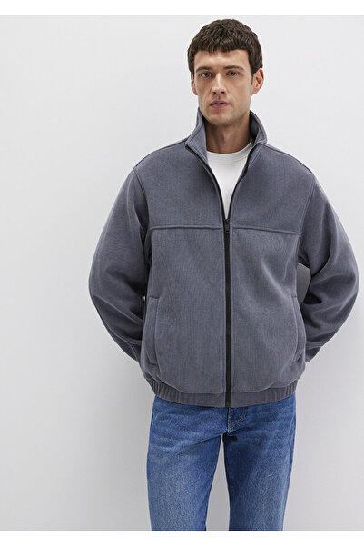 Mavi Dik Yaka Gri Ceket Loose Fit / Bol Rahat Kesim 0110369-80776