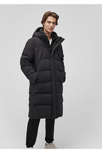 Mavi Kapüşonlu Siyah Uzun Şişme Mont 0110477-900