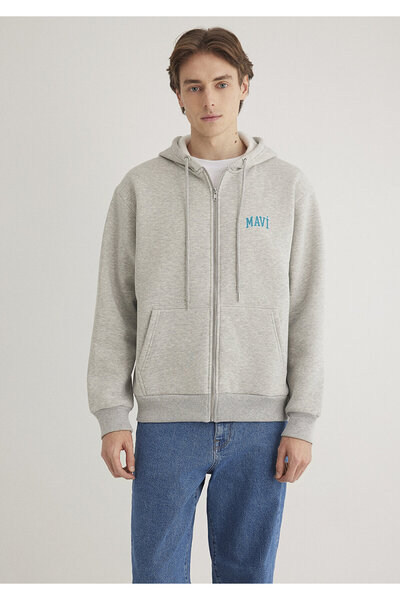 Mavi Logo Baskılı Kapüşonlu Gri Sweatshirt 0611715-80196