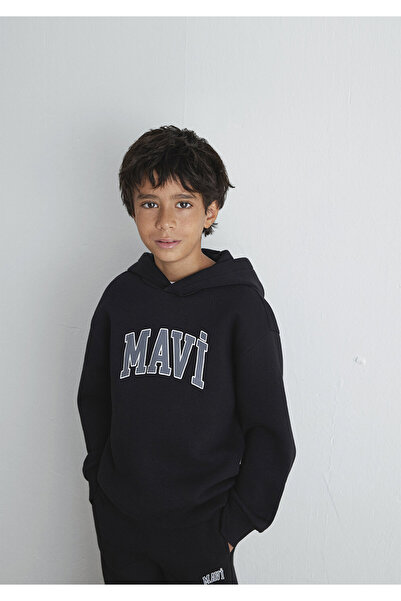 Mavi Logo Baskılı Kapüşonlu Siyah Sweatshirt 6610110-900