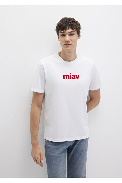 Mavi Kırmızı Miav Baskılı Beyaz Tişört Regular Fit / Normal Kesim 067153-622