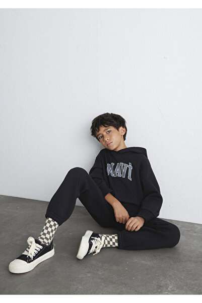 Mavi Logo Baskılı Kapüşonlu Siyah Sweatshirt 6610110-900