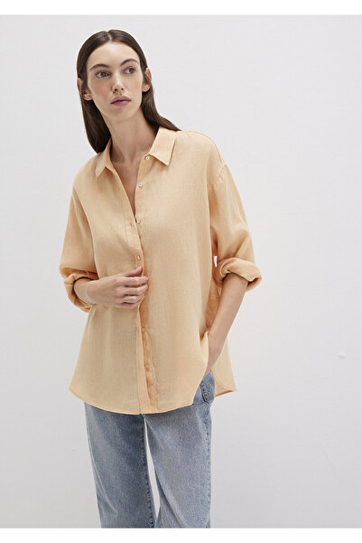 Mavi Turuncu Keten Gömlek Loose Fit / Bol Rahat Kesim 1210747-71219