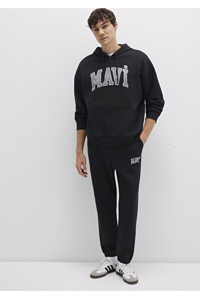 Mavi Logo Baskılı Kapüşonlu Siyah Sweatshirt 067149-902