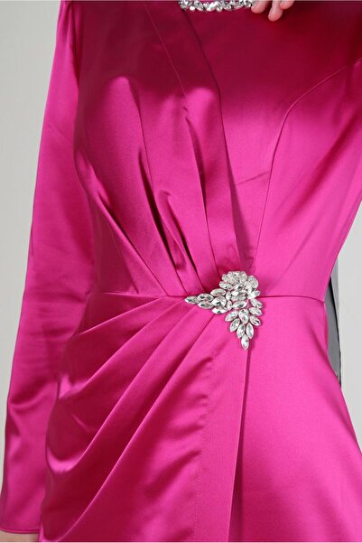 Alvina TAŞ DETAYLI SATEN ABİYE ELBİSE 50318